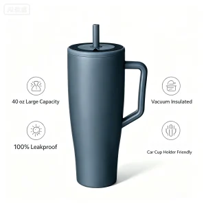 40 oz Leakproof Stainless Steel Tumbler with Handle and Straw
